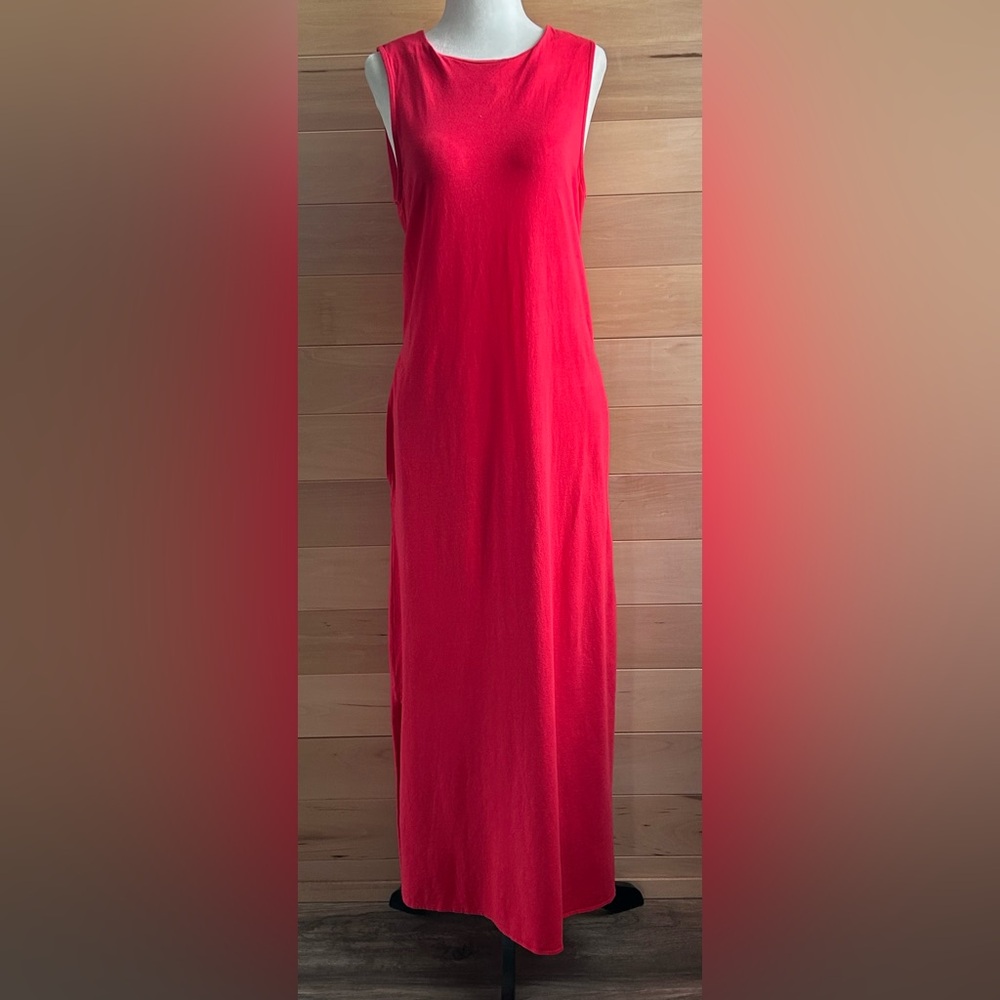 Denver Hayes Size Medium Vibrant Carnation Red Red Maxi Dress pockets sleeveless